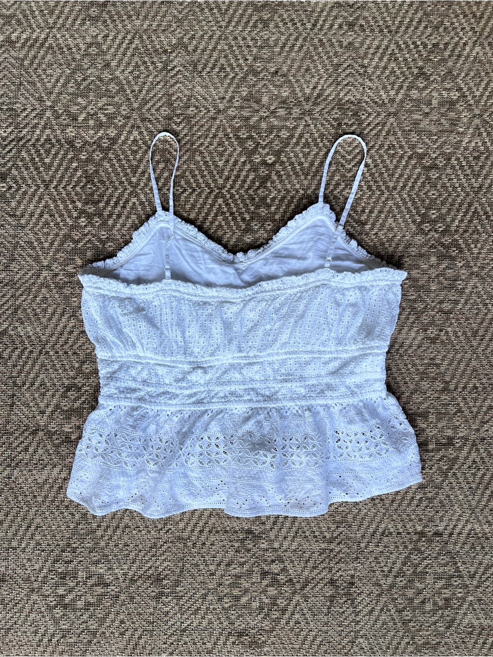 Boden White Eyelet Cotton Peplum Cami Top Womens 12 Embroidered Lined Boho - Picture 9 of 10
